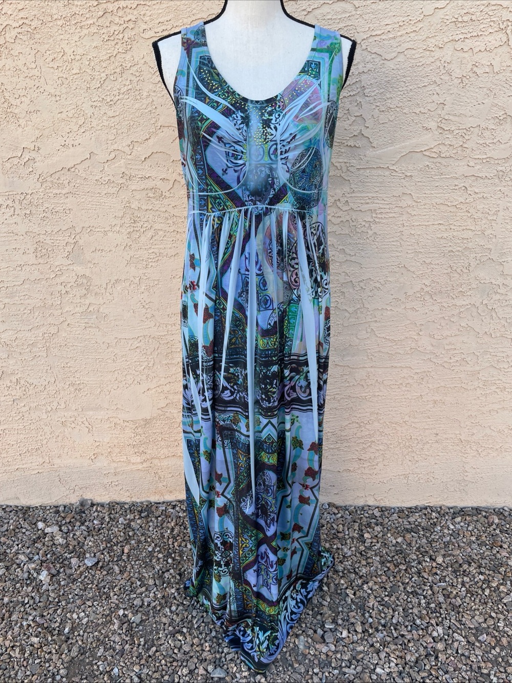 Apt 9 maxi dress sublimation abstract mermaid ethnic embellished bead blue large